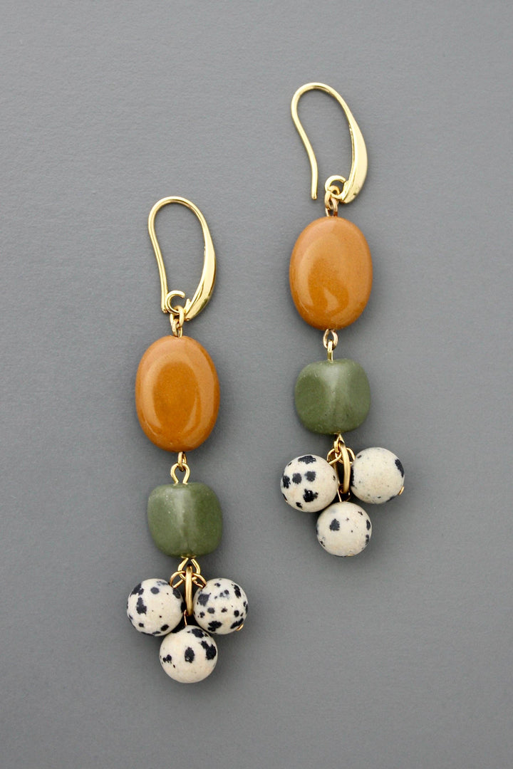 FERE68  Jasper, serpentine, and Dalmatian cluster earrings