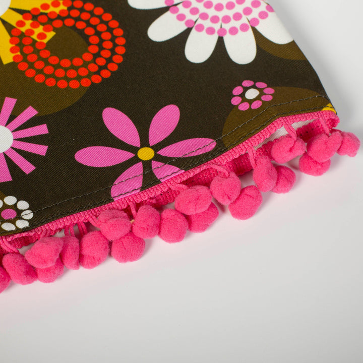 Groovy Floral Retro Kitchen Tea Towel with trim