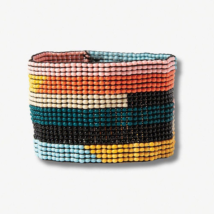 Penelope Horizontal Stripe Beaded Stretch Bracelet Rainbow