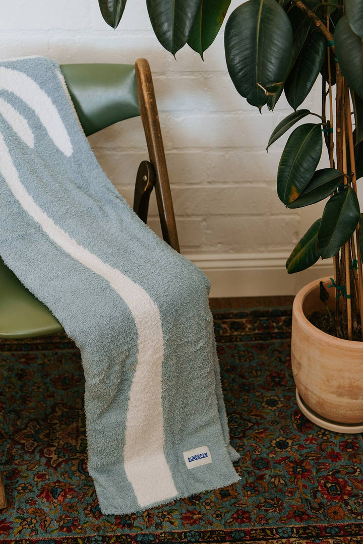 Dancing Palms Plush Throw - Chambray Blue