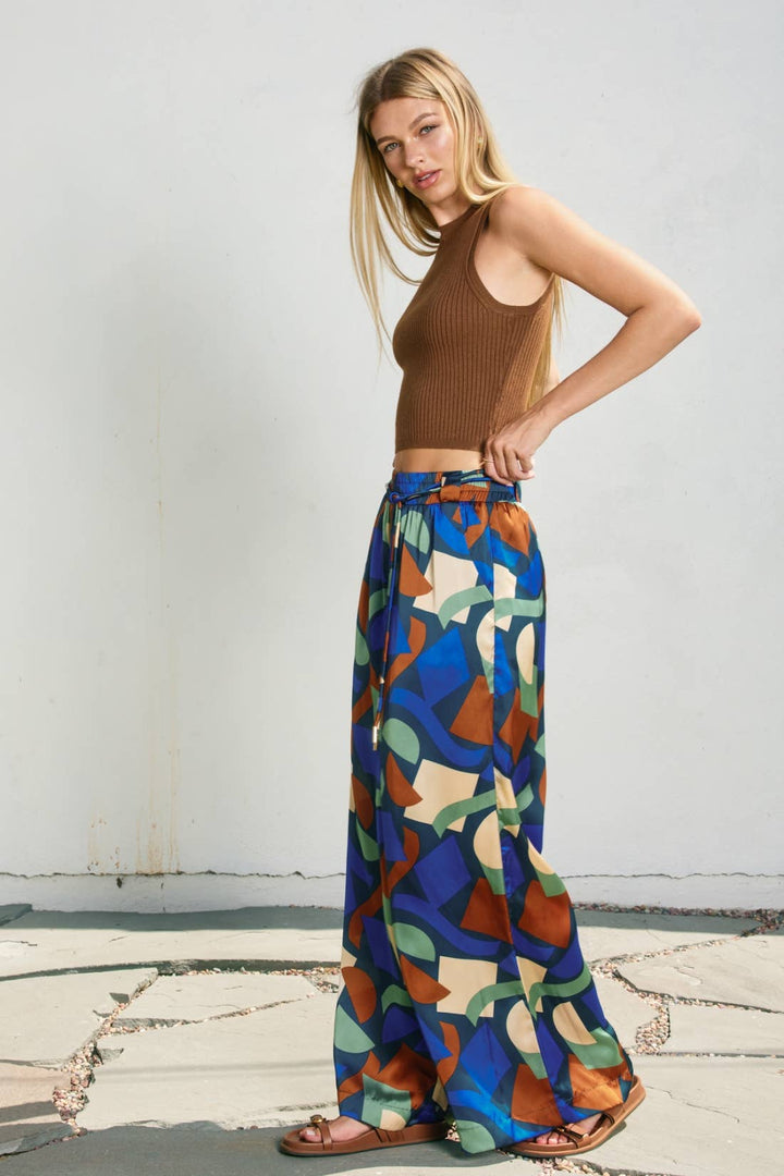 Geometric Looped Belt Pants