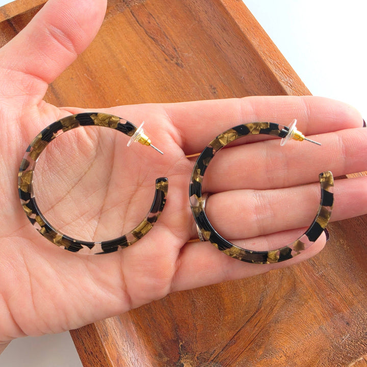 Cameron Hoop Earrings - Black & Bronze
