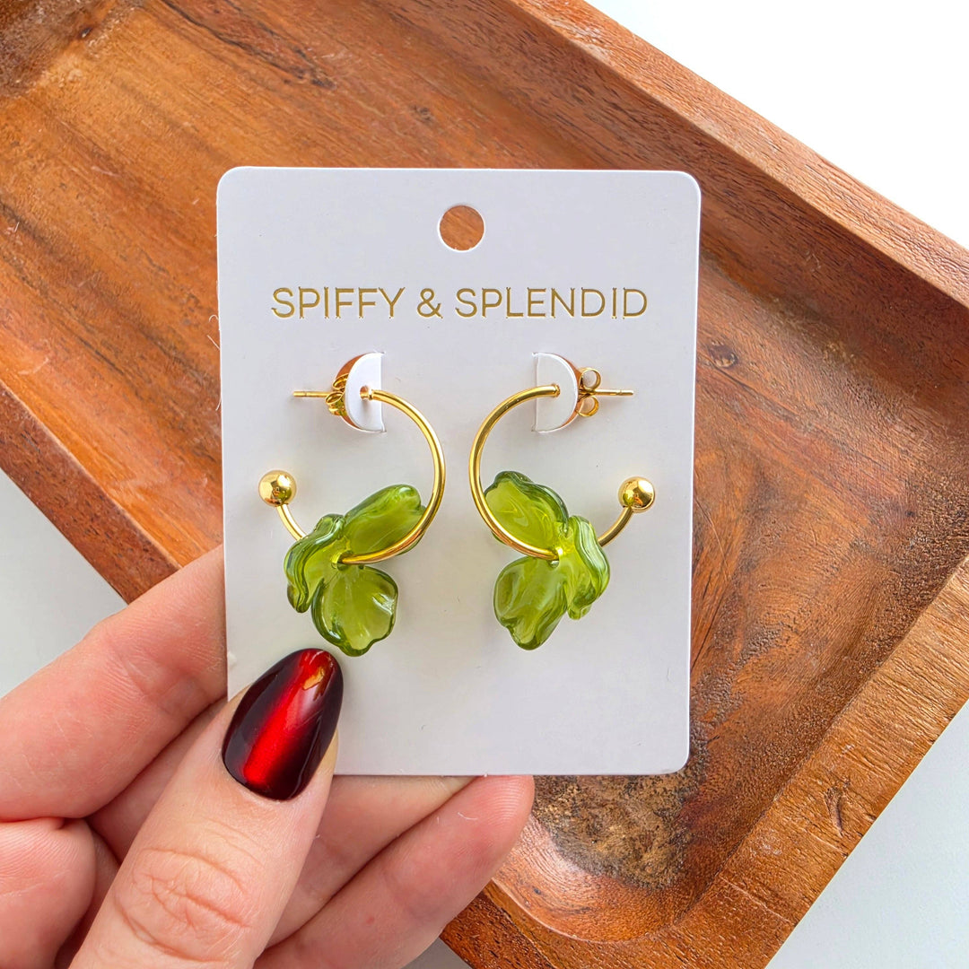 Magnolia Hoop Earrings - Olive Green