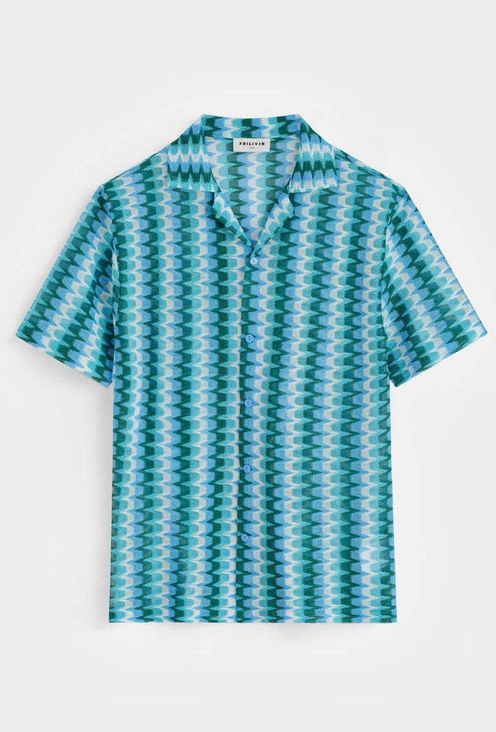 Short-Sleeve Crochet Shirt Sky Blue