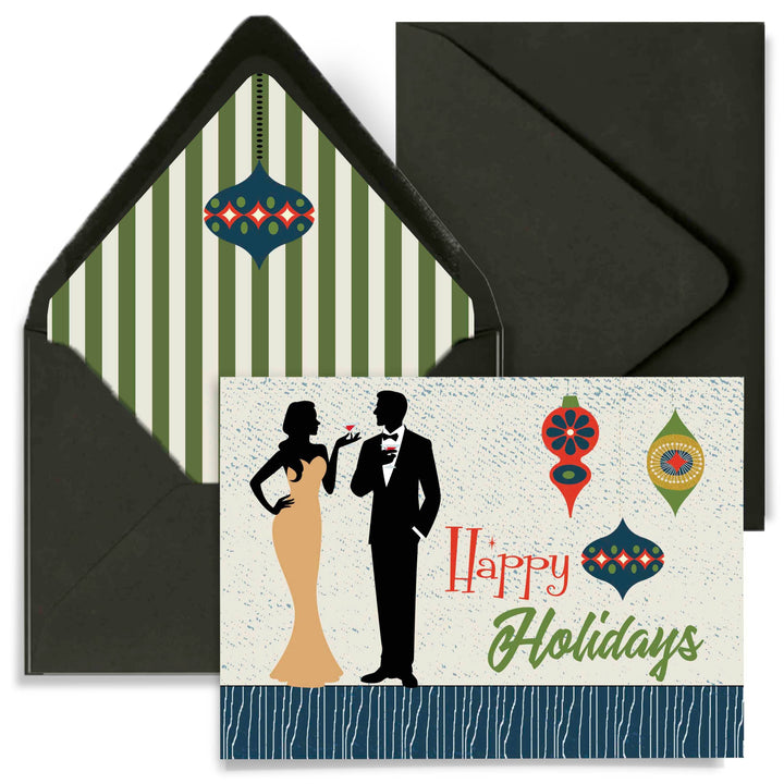 Retro Ornament Swanky Mid Century Couple Holiday Card