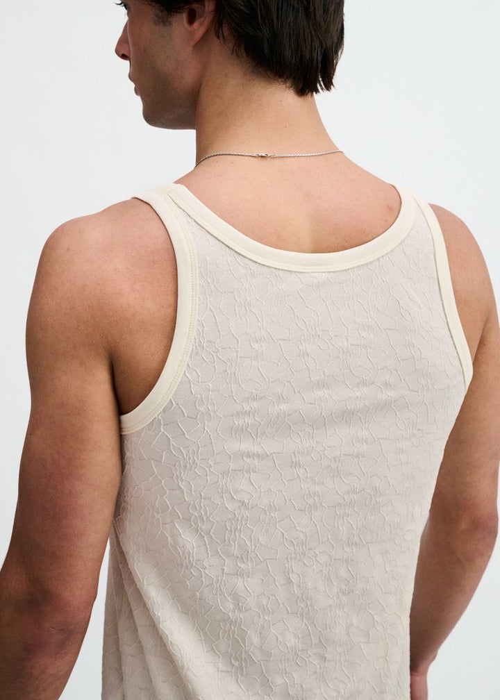 Off White Stretch Floral Textured Knit Tank St-11140