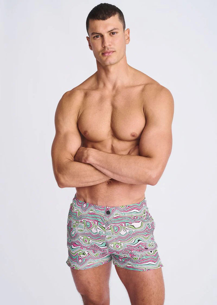 Bud/Blush Swirls Printed Seersucker Swim Shorts W/Mesh Lining PM-6018-50