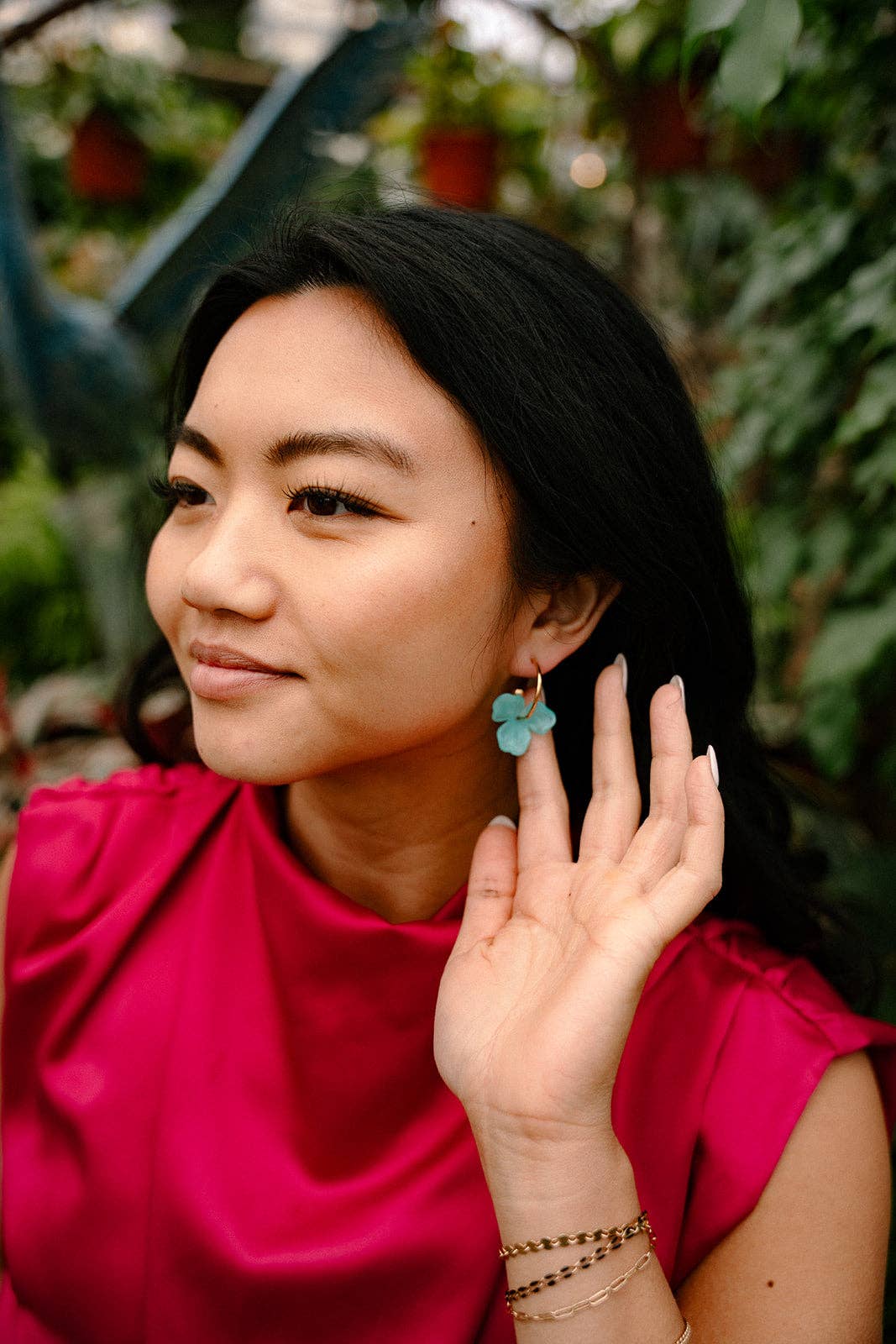 Magnolia Hoop Earrings - Aqua