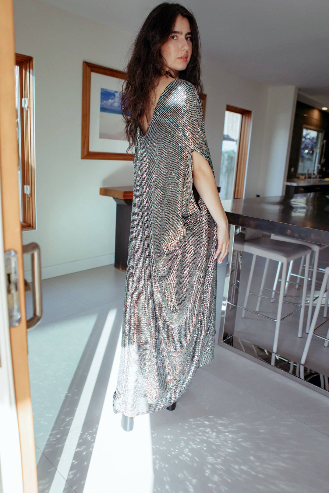 Gunmetal Sequin Caftan