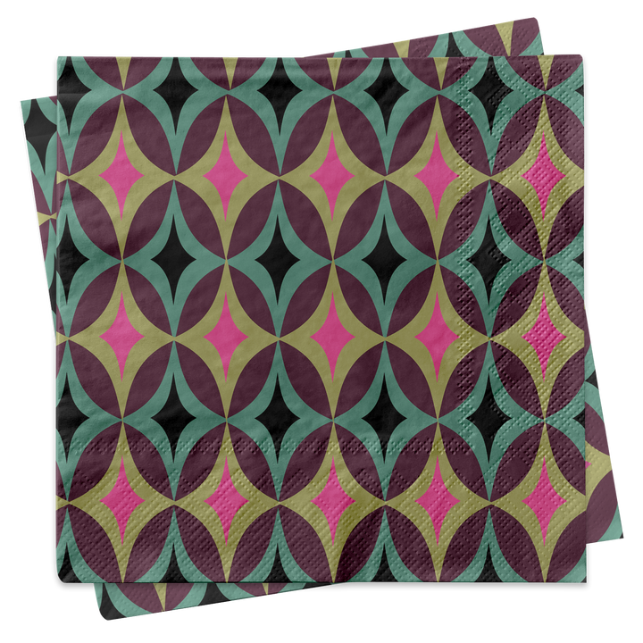 Diamond in Circle Jewel Tone Mid Century Mod Cocktail Napkin