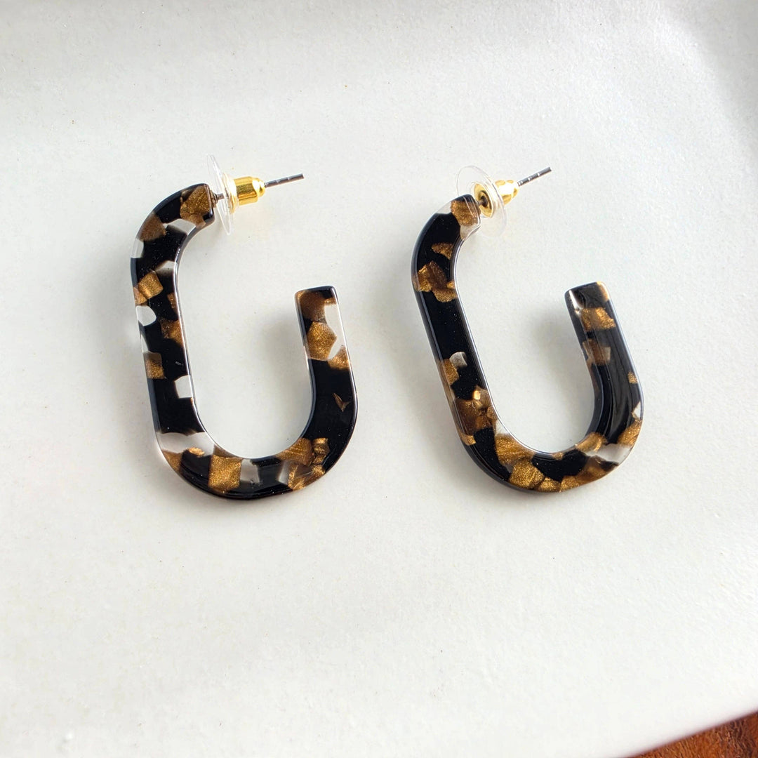 Jenna Hoop Earrings - Black & Bronze