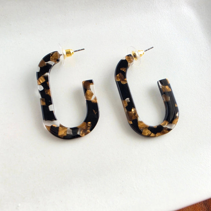 Jenna Hoop Earrings - Black & Bronze
