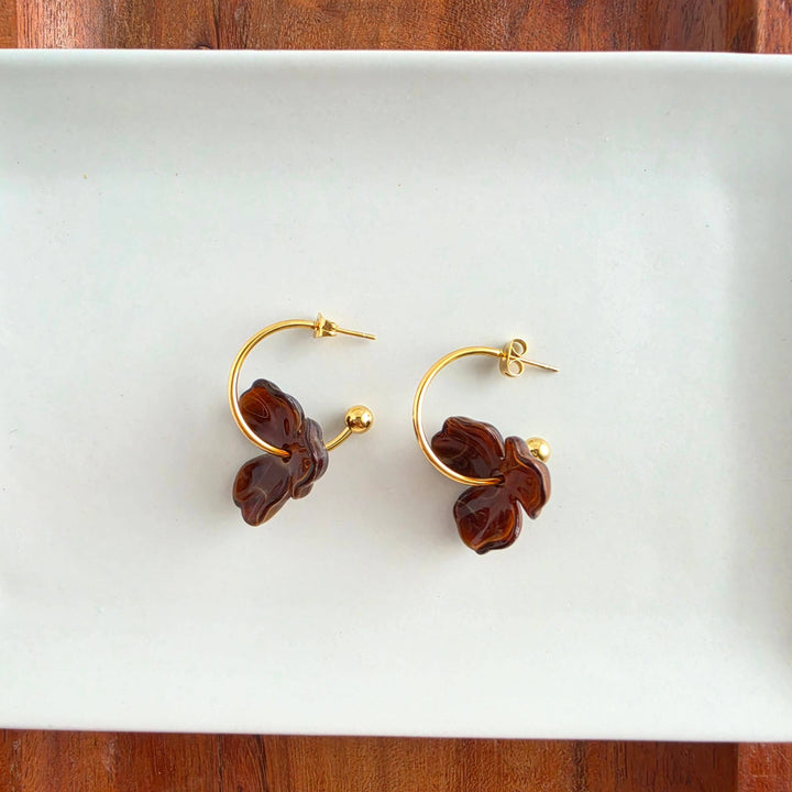 Magnolia Hoop Earrings - Cocoa Brown
