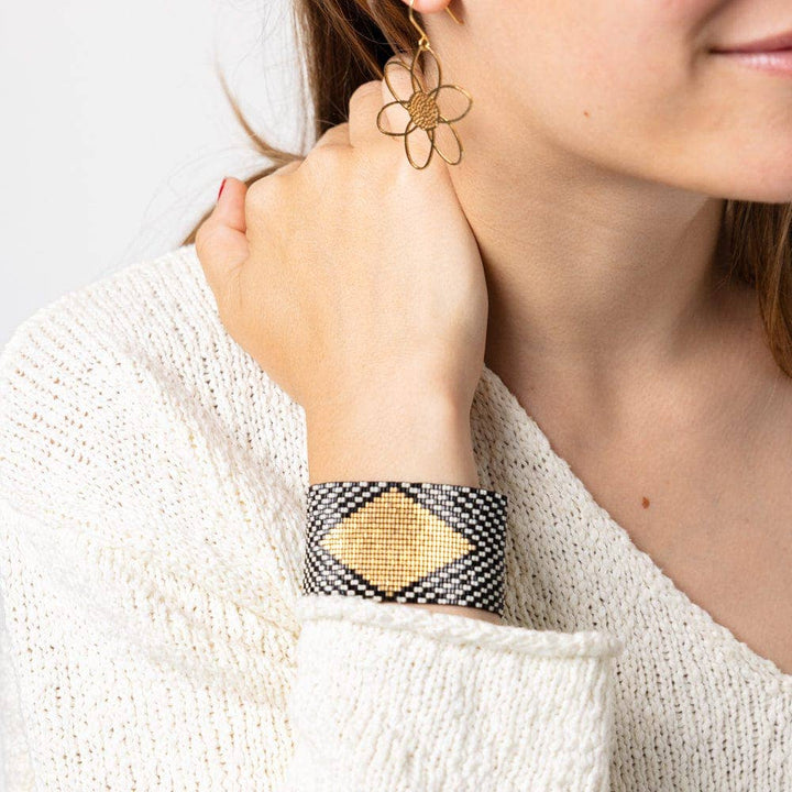 Brooklyn Diamond Beaded Stretch Bracelet Black