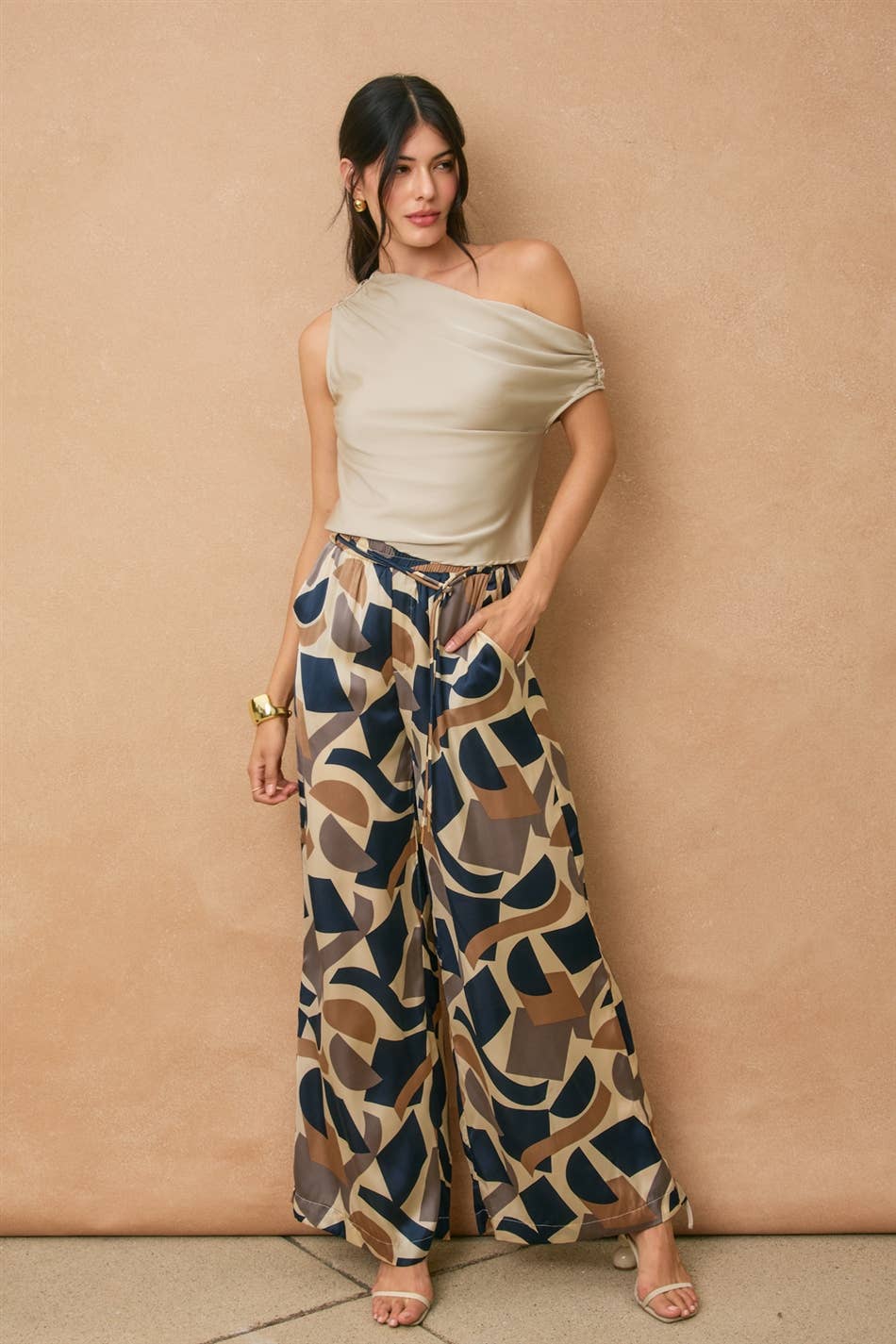 Geometric Looped Belt Pants