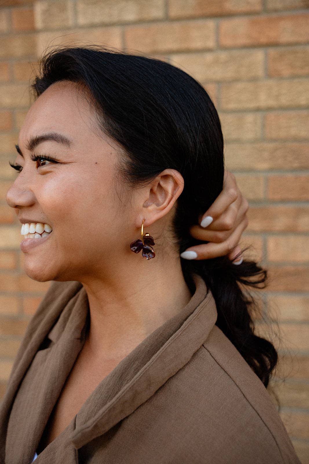 Magnolia Hoop Earrings - Cocoa Brown