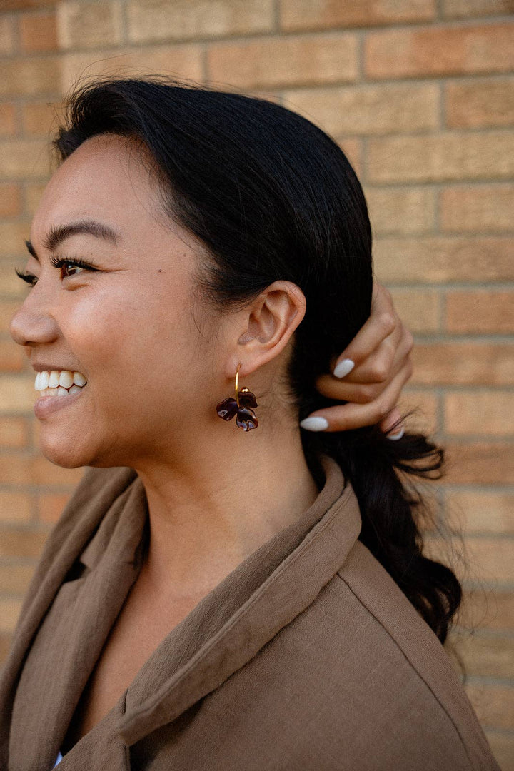 Magnolia Hoop Earrings - Cocoa Brown