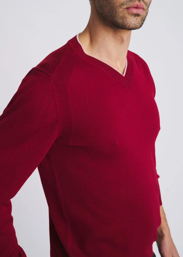 Contrast V-Neck Wool Blend Sweater