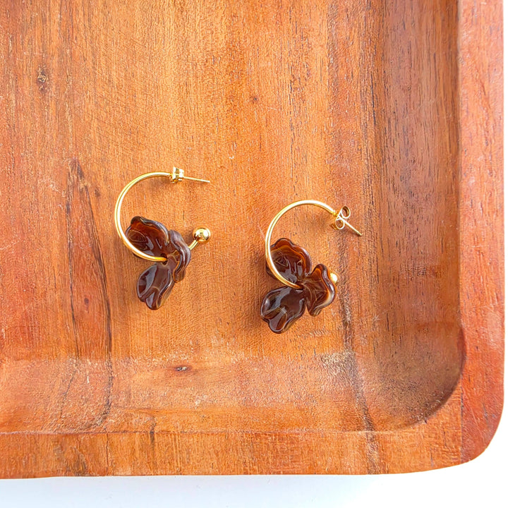 Magnolia Hoop Earrings - Cocoa Brown