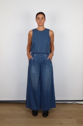 Allison Pleated Wide Leg Denim Trouser Medium Wash