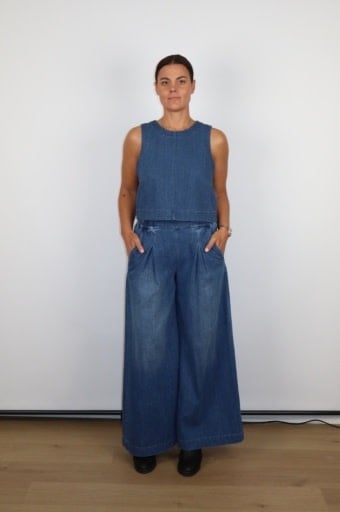 Allison Pleated Wide Leg Denim Trouser Medium Wash