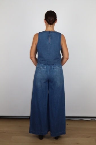 Allison Pleated Wide Leg Denim Trouser Medium Wash