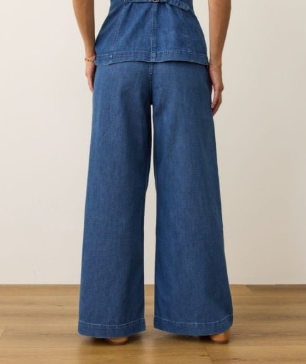 Allison Pleated Wide Leg Denim Trouser Medium Wash