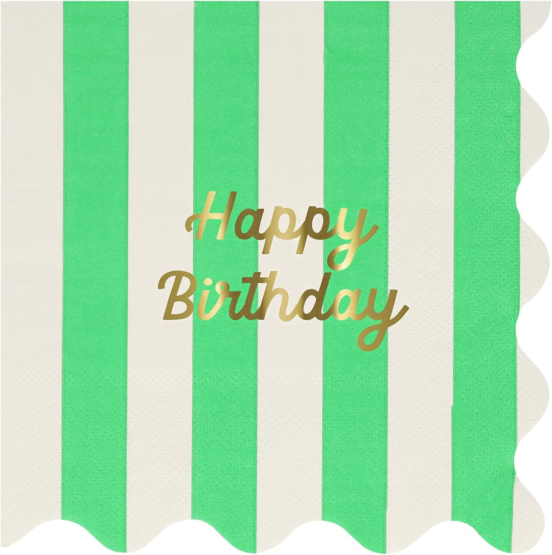 Stripe Happy Birthday Small Napkins (X 16)