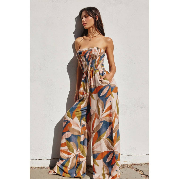 Destinations Smocked Top Wide Leg Jumpsuit