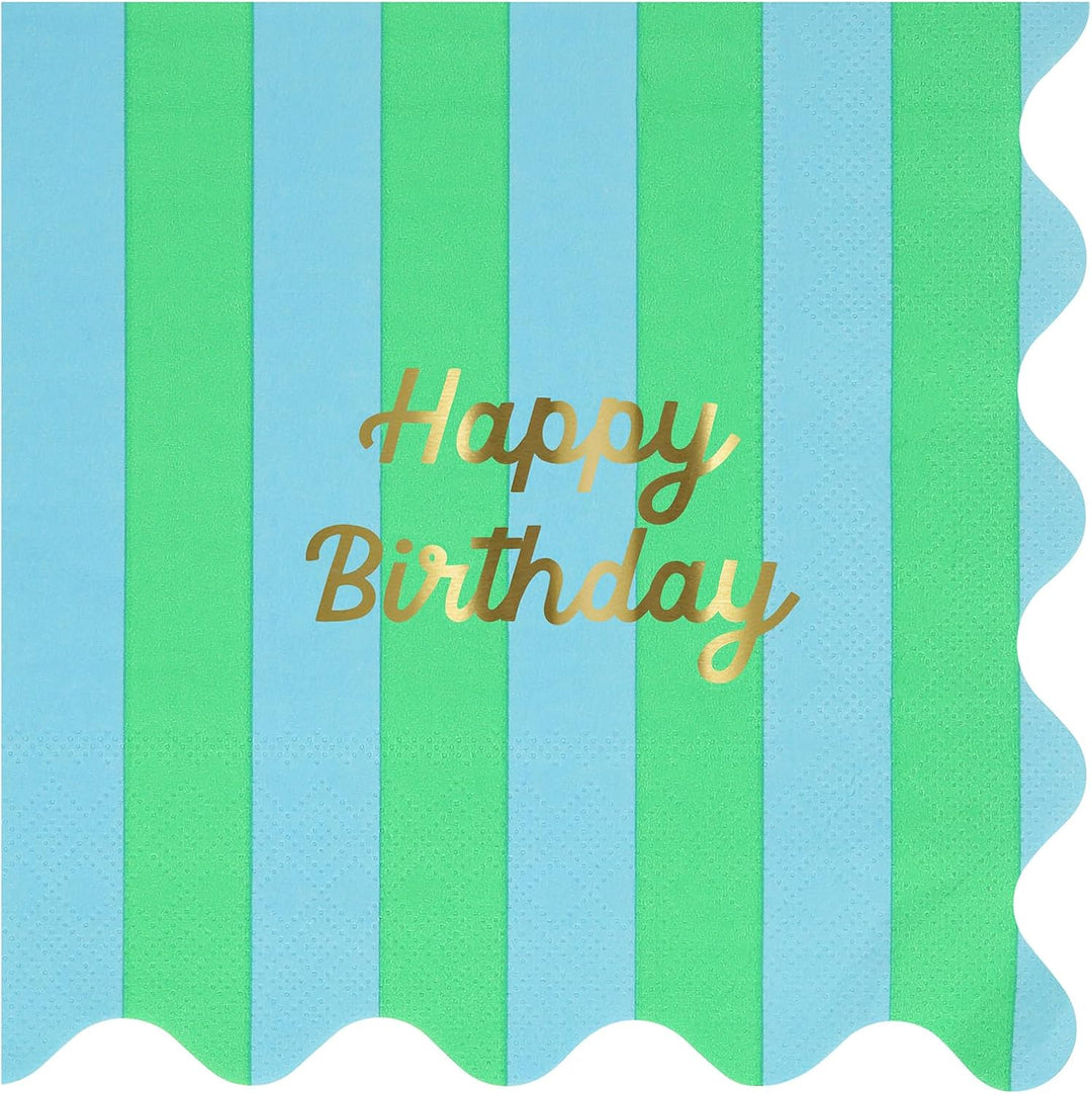 Stripe Happy Birthday Small Napkins (X 16)