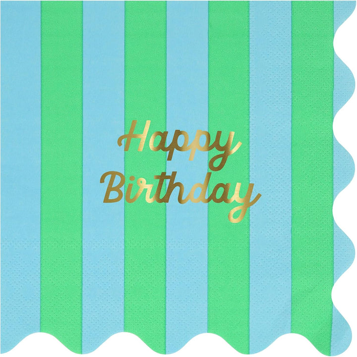 Stripe Happy Birthday Small Napkins (X 16)