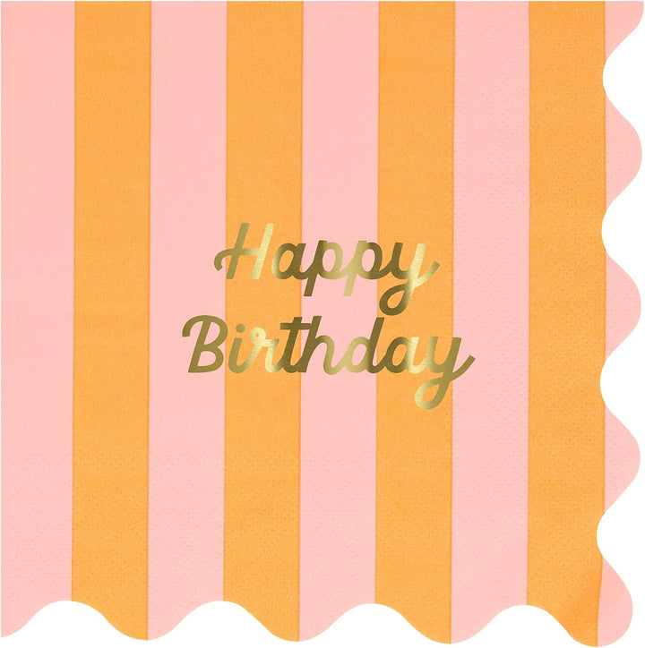 Stripe Happy Birthday Small Napkins (X 16)