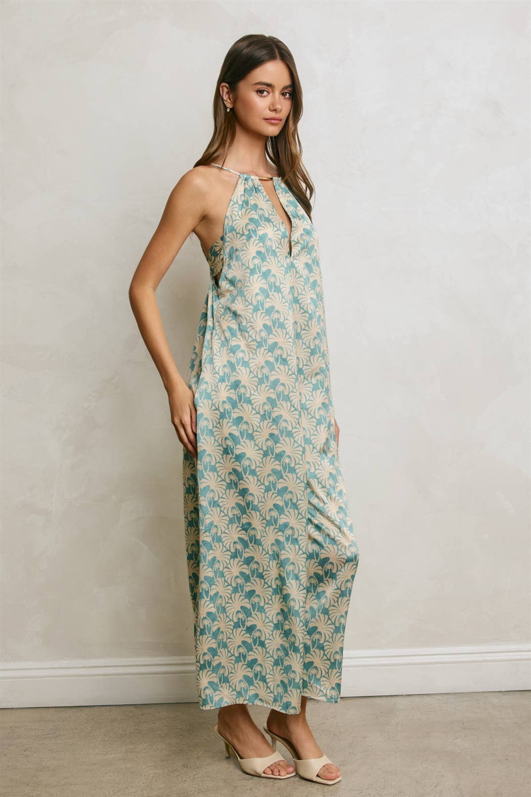 Conversational Metal Trim Keyhole Flared Jumpsuit