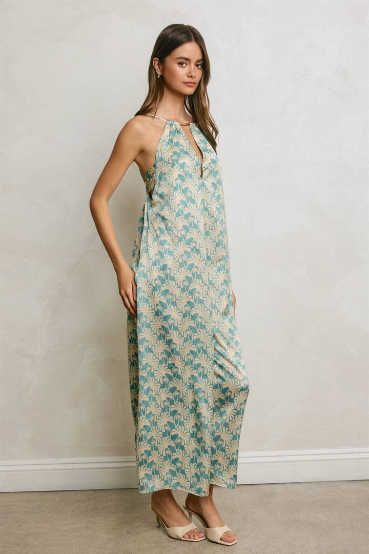 Conversational Metal Trim Keyhole Flared Jumpsuit