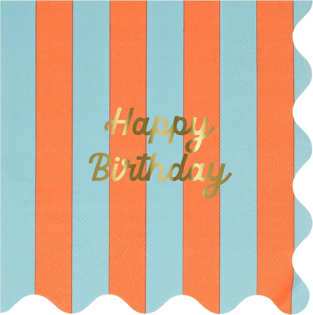 Stripe Happy Birthday Small Napkins (X 16)