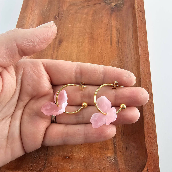 Magnolia Hoop Earrings - Pink