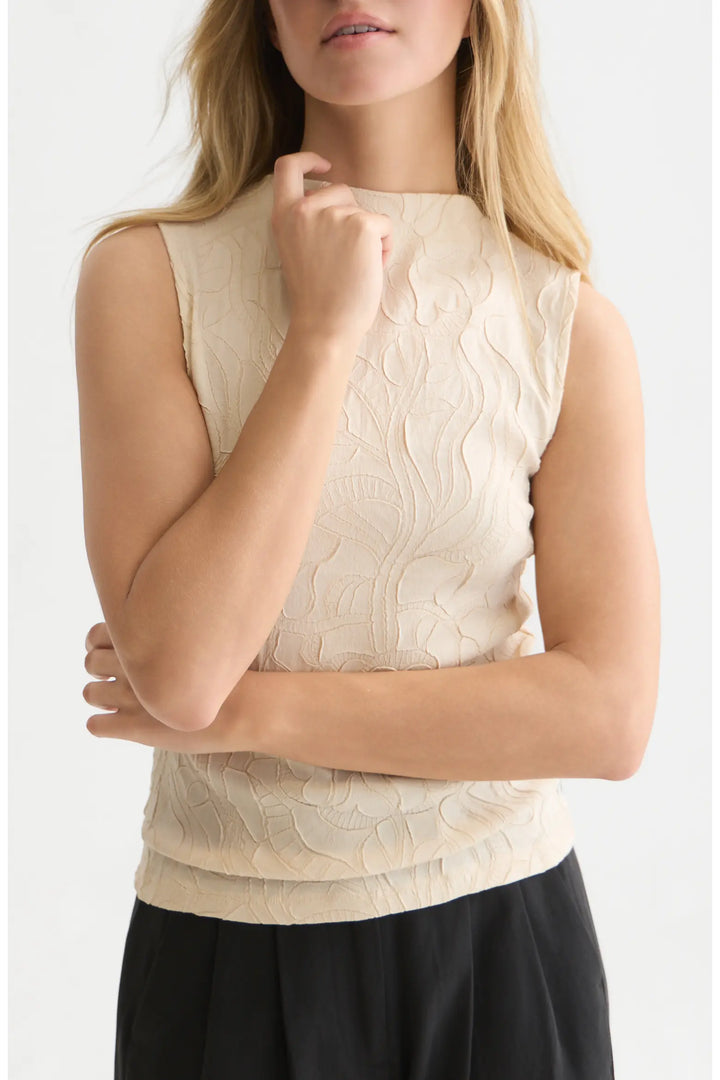 Embossed Pleat Mock Neck Tank