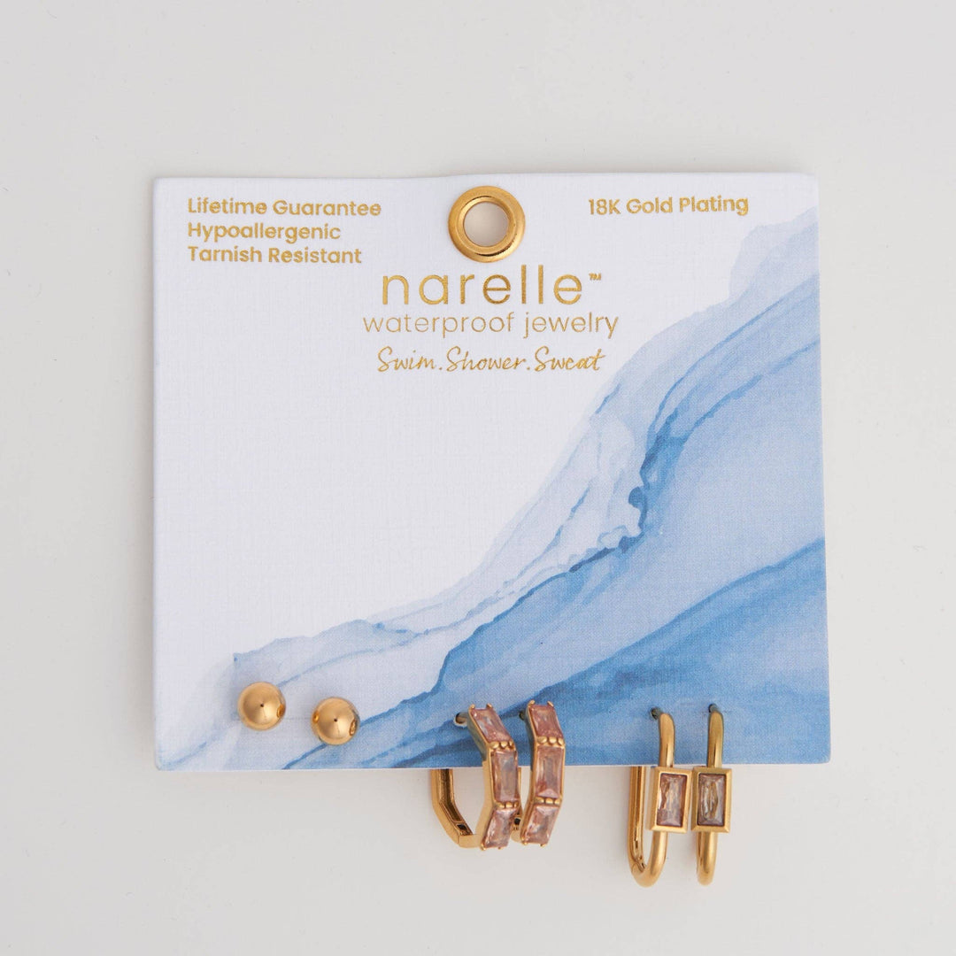 Narelle Waterproof Rectangle Hoop Earring Trio