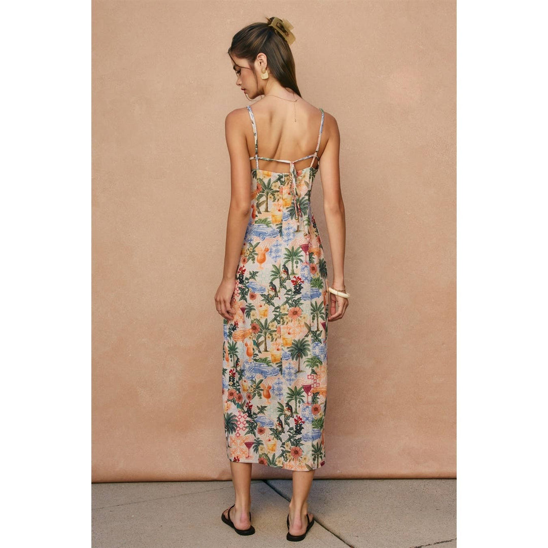 Cabana Crush Linen Front Slit Midi Dress
