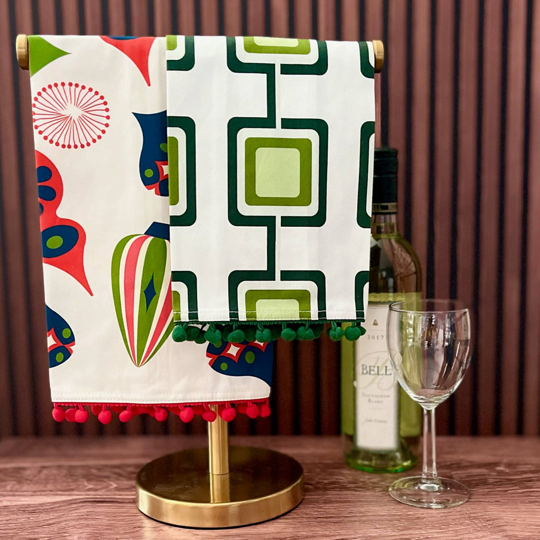 Retro Square Green Mid Century Modern Bar Kitchen Tea Towel