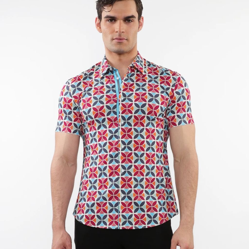 Pear/Combat Two Tone Textured Cotton 3-Button Knit Polo PM-16321