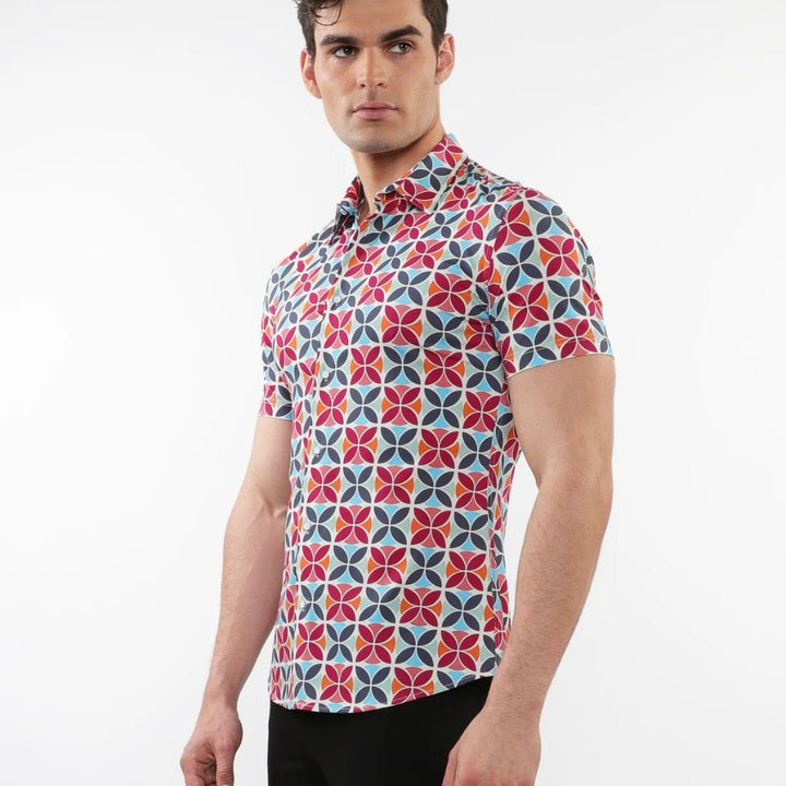 Pear/Combat Two Tone Textured Cotton 3-Button Knit Polo PM-16321