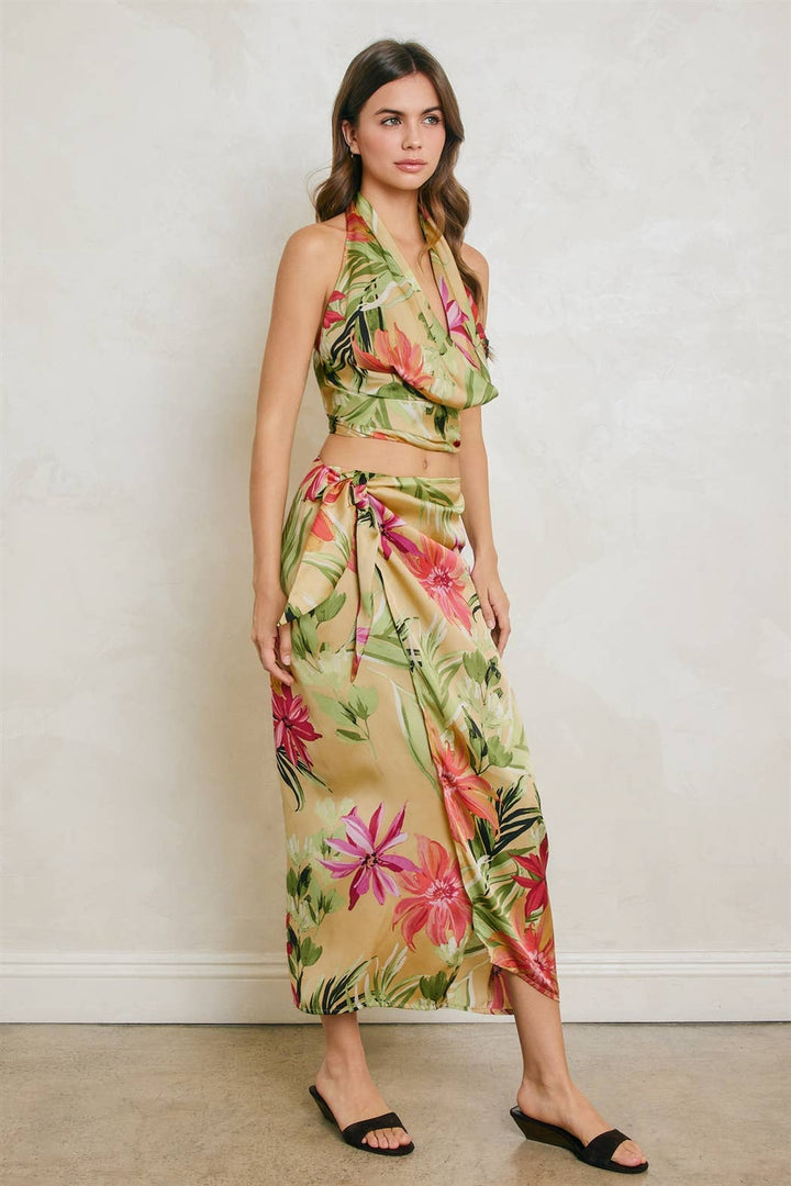 Tropical Floral Sarong Wrap Skirt