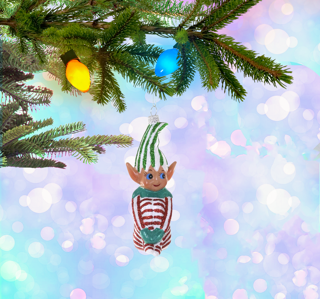 Knee Hugging Elf Ornament