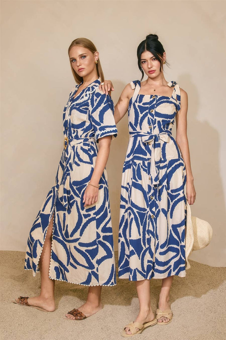 Tide and Seek Button Down Midi Dress Set Sail