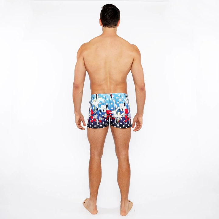 Cloud/Navy Dots Floral Printed Swim Short W/Mesh Brief Lining