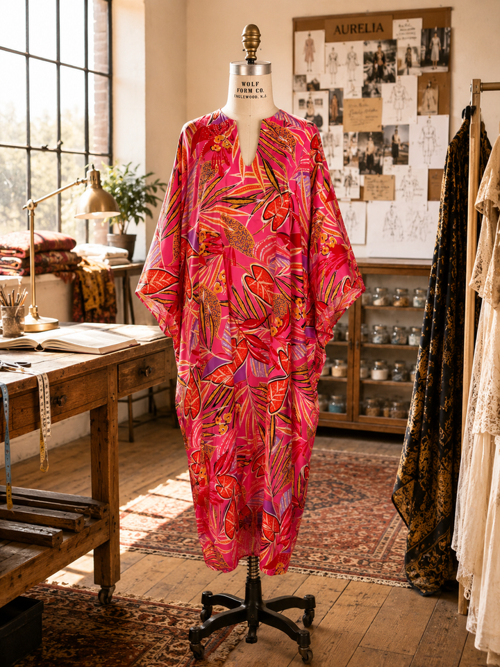 Talitha Cinched Waist Caftan In Daiquiri Diva