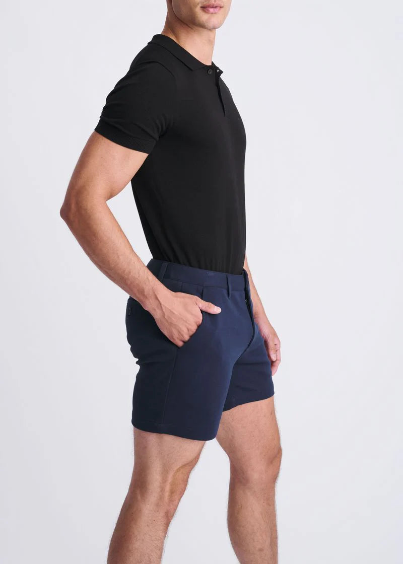 Navy 6" Inseam Textured Stretch Knit Chino Shorts PM-2542