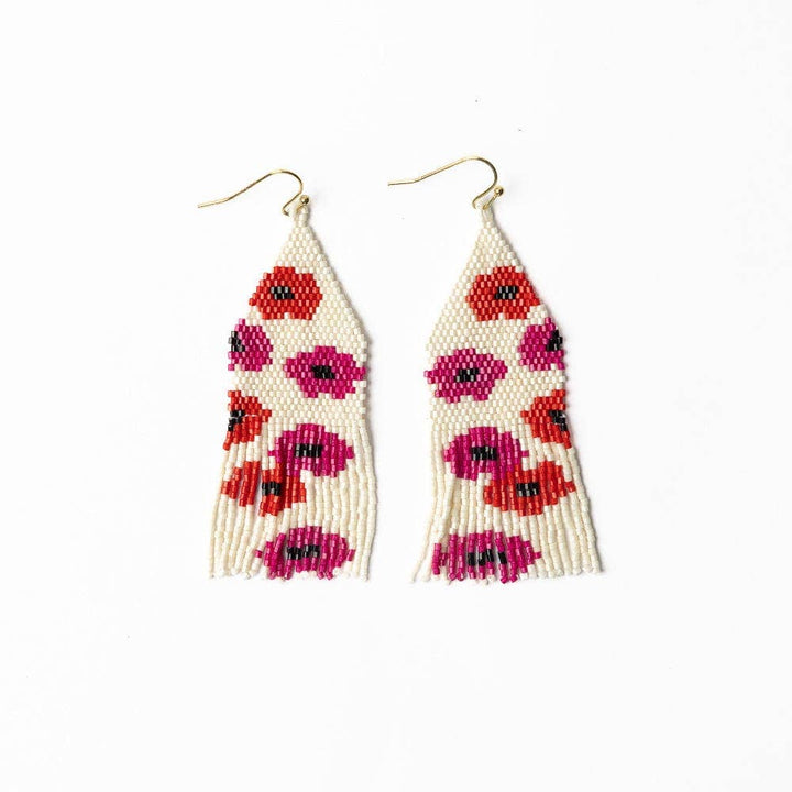 Delilah Poppies Beaded Fringe Earrings Hot Pink/Red