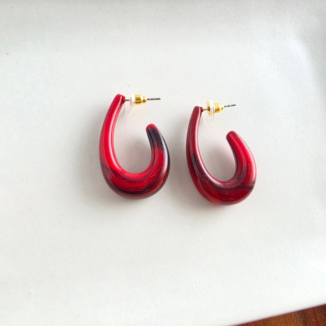Julie Hoop Earrings- Crimson Red